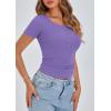 imagePRETTYGARDEN Womens 2025 Fall Summer Short Sleeve Tops Ribbed Henley Button Slim Fit Basic Casual T Shirts Blouse ClothingGrey Purple