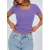 imagePRETTYGARDEN Womens 2025 Fall Summer Short Sleeve Tops Ribbed Henley Button Slim Fit Basic Casual T Shirts Blouse ClothingGrey Purple