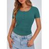 imagePRETTYGARDEN Womens 2025 Fall Summer Short Sleeve Tops Ribbed Henley Button Slim Fit Basic Casual T Shirts Blouse ClothingLake Blue