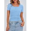 imagePRETTYGARDEN Womens 2025 Fall Summer Short Sleeve Tops Ribbed Henley Button Slim Fit Basic Casual T Shirts Blouse ClothingLight Blue