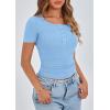imagePRETTYGARDEN Womens 2025 Fall Summer Short Sleeve Tops Ribbed Henley Button Slim Fit Basic Casual T Shirts Blouse ClothingLight Blue