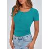 imagePRETTYGARDEN Womens 2025 Fall Summer Short Sleeve Tops Ribbed Henley Button Slim Fit Basic Casual T Shirts Blouse ClothingMalachite Green