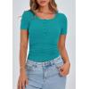 imagePRETTYGARDEN Womens 2025 Fall Summer Short Sleeve Tops Ribbed Henley Button Slim Fit Basic Casual T Shirts Blouse ClothingMalachite Green