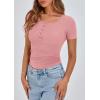 imagePRETTYGARDEN Womens 2025 Fall Summer Short Sleeve Tops Ribbed Henley Button Slim Fit Basic Casual T Shirts Blouse ClothingPink