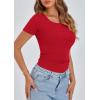imagePRETTYGARDEN Womens 2025 Fall Summer Short Sleeve Tops Ribbed Henley Button Slim Fit Basic Casual T Shirts Blouse ClothingRed