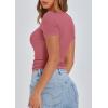 imagePRETTYGARDEN Womens 2025 Fall Summer Short Sleeve Tops Ribbed Henley Button Slim Fit Basic Casual T Shirts Blouse ClothingRose Pink