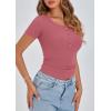 imagePRETTYGARDEN Womens 2025 Fall Summer Short Sleeve Tops Ribbed Henley Button Slim Fit Basic Casual T Shirts Blouse ClothingRose Pink