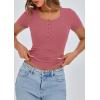 imagePRETTYGARDEN Womens 2025 Fall Summer Short Sleeve Tops Ribbed Henley Button Slim Fit Basic Casual T Shirts Blouse ClothingRose Pink