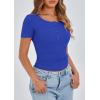 imagePRETTYGARDEN Womens 2025 Fall Summer Short Sleeve Tops Ribbed Henley Button Slim Fit Basic Casual T Shirts Blouse ClothingRoyal Blue