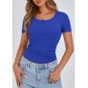imagePRETTYGARDEN Womens 2025 Fall Summer Short Sleeve Tops Ribbed Henley Button Slim Fit Basic Casual T Shirts Blouse ClothingRoyal Blue