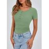 imagePRETTYGARDEN Womens 2025 Fall Summer Short Sleeve Tops Ribbed Henley Button Slim Fit Basic Casual T Shirts Blouse ClothingSage Green