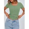 imagePRETTYGARDEN Womens 2025 Fall Summer Short Sleeve Tops Ribbed Henley Button Slim Fit Basic Casual T Shirts Blouse ClothingSage Green