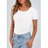 imagePRETTYGARDEN Womens 2025 Fall Summer Short Sleeve Tops Ribbed Henley Button Slim Fit Basic Casual T Shirts Blouse ClothingWhite