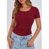 imagePRETTYGARDEN Womens 2025 Fall Summer Short Sleeve Tops Ribbed Henley Button Slim Fit Basic Casual T Shirts Blouse ClothingWine Red