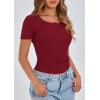imagePRETTYGARDEN Womens 2025 Fall Summer Short Sleeve Tops Ribbed Henley Button Slim Fit Basic Casual T Shirts Blouse ClothingWine Red