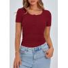 imagePRETTYGARDEN Womens 2025 Fall Summer Short Sleeve Tops Ribbed Henley Button Slim Fit Basic Casual T Shirts Blouse ClothingWine Red