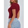 imagePRETTYGARDEN Womens 2025 Fall Summer Short Sleeve Tops Ribbed Henley Button Slim Fit Basic Casual T Shirts Blouse ClothingWine Red
