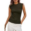 imagePRETTYGARDEN Womens Ribbed Tank Tops 2025 Summer Cap Sleeve Slim Fitted Knit Basic Casual Tee Shirts Trendy Fashion ClothesDark Army Green