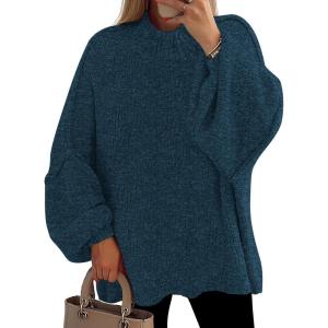 imagePRETTYGARDEN Womens 2025 Fall Oversized Sweaters Chunky Knit Mock Neck Long Sleeve Casual Trendy Pullover Winter ClothesDark Teal