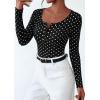 imagePRETTYGARDEN Womens 2025 Fall Long Sleeve Henley T Shirts Button Ribbed Knit Slim Fit Basic Tops Blouse Casual Outfits01 Small Polka Dot Black