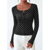 imagePRETTYGARDEN Womens 2025 Fall Long Sleeve Henley T Shirts Button Ribbed Knit Slim Fit Basic Tops Blouse Casual Outfits01 Small Polka Dot Black