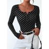 imagePRETTYGARDEN Womens 2025 Fall Long Sleeve Henley T Shirts Button Ribbed Knit Slim Fit Basic Tops Blouse Casual Outfits01 Small Polka Dot Black