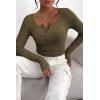 imagePRETTYGARDEN Womens 2025 Fall Long Sleeve Henley T Shirts Button Ribbed Knit Slim Fit Basic Tops Blouse Casual OutfitsArmy Green