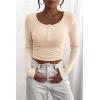 imagePRETTYGARDEN Womens 2025 Fall Long Sleeve Henley T Shirts Button Ribbed Knit Slim Fit Basic Tops Blouse Casual OutfitsBeige