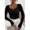 imagePRETTYGARDEN Womens 2025 Fall Long Sleeve Henley T Shirts Button Ribbed Knit Slim Fit Basic Tops Blouse Casual OutfitsBlack
