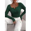 imagePRETTYGARDEN Womens 2025 Fall Long Sleeve Henley T Shirts Button Ribbed Knit Slim Fit Basic Tops Blouse Casual OutfitsDark Green