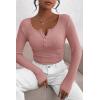imagePRETTYGARDEN Womens 2025 Fall Long Sleeve Henley T Shirts Button Ribbed Knit Slim Fit Basic Tops Blouse Casual OutfitsDusty Pink