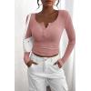 imagePRETTYGARDEN Womens 2025 Fall Long Sleeve Henley T Shirts Button Ribbed Knit Slim Fit Basic Tops Blouse Casual OutfitsDusty Pink