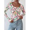 imagePRETTYGARDEN Womens 2025 Fall Long Sleeve Henley T Shirts Button Ribbed Knit Slim Fit Basic Tops Blouse Casual OutfitsFloral Apricot Multicolored