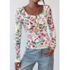 imagePRETTYGARDEN Womens 2025 Fall Long Sleeve Henley T Shirts Button Ribbed Knit Slim Fit Basic Tops Blouse Casual OutfitsFloral Apricot Multicolored