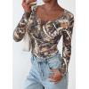 imagePRETTYGARDEN Womens 2025 Fall Long Sleeve Henley T Shirts Button Ribbed Knit Slim Fit Basic Tops Blouse Casual OutfitsFloral Khaki