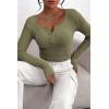 imagePRETTYGARDEN Womens 2025 Fall Long Sleeve Henley T Shirts Button Ribbed Knit Slim Fit Basic Tops Blouse Casual OutfitsGrey Green