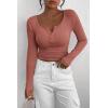 imagePRETTYGARDEN Womens 2025 Fall Long Sleeve Henley T Shirts Button Ribbed Knit Slim Fit Basic Tops Blouse Casual OutfitsHeather Pink