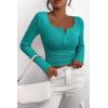 imagePRETTYGARDEN Womens 2025 Fall Long Sleeve Henley T Shirts Button Ribbed Knit Slim Fit Basic Tops Blouse Casual OutfitsMalachite Green