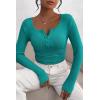 imagePRETTYGARDEN Womens 2025 Fall Long Sleeve Henley T Shirts Button Ribbed Knit Slim Fit Basic Tops Blouse Casual OutfitsMalachite Green