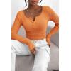 imagePRETTYGARDEN Womens 2025 Fall Long Sleeve Henley T Shirts Button Ribbed Knit Slim Fit Basic Tops Blouse Casual OutfitsOrange