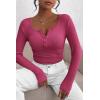 imagePRETTYGARDEN Womens 2025 Fall Long Sleeve Henley T Shirts Button Ribbed Knit Slim Fit Basic Tops Blouse Casual OutfitsRose Red