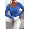 imagePRETTYGARDEN Womens 2025 Fall Long Sleeve Henley T Shirts Button Ribbed Knit Slim Fit Basic Tops Blouse Casual OutfitsRoyal Blue