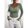 imagePRETTYGARDEN Womens 2025 Fall Long Sleeve Henley T Shirts Button Ribbed Knit Slim Fit Basic Tops Blouse Casual OutfitsSage Green