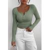 imagePRETTYGARDEN Womens 2025 Fall Long Sleeve Henley T Shirts Button Ribbed Knit Slim Fit Basic Tops Blouse Casual OutfitsSage Green
