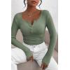 imagePRETTYGARDEN Womens 2025 Fall Long Sleeve Henley T Shirts Button Ribbed Knit Slim Fit Basic Tops Blouse Casual OutfitsSage Green