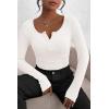 imagePRETTYGARDEN Womens 2025 Fall Long Sleeve Henley T Shirts Button Ribbed Knit Slim Fit Basic Tops Blouse Casual OutfitsWhite