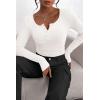 imagePRETTYGARDEN Womens 2025 Fall Long Sleeve Henley T Shirts Button Ribbed Knit Slim Fit Basic Tops Blouse Casual OutfitsWhite