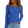imagePRETTYGARDEN Womens Long Sleeve Waffle Knit Shirts 2025 Fall Casual Button Up Henley V Neck Tunic Tops Loose Fit Basic TeesBlue