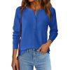 imagePRETTYGARDEN Womens Long Sleeve Waffle Knit Shirts 2025 Fall Casual Button Up Henley V Neck Tunic Tops Loose Fit Basic TeesBlue