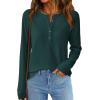 imagePRETTYGARDEN Womens Long Sleeve Waffle Knit Shirts 2025 Fall Casual Button Up Henley V Neck Tunic Tops Loose Fit Basic TeesDark Green